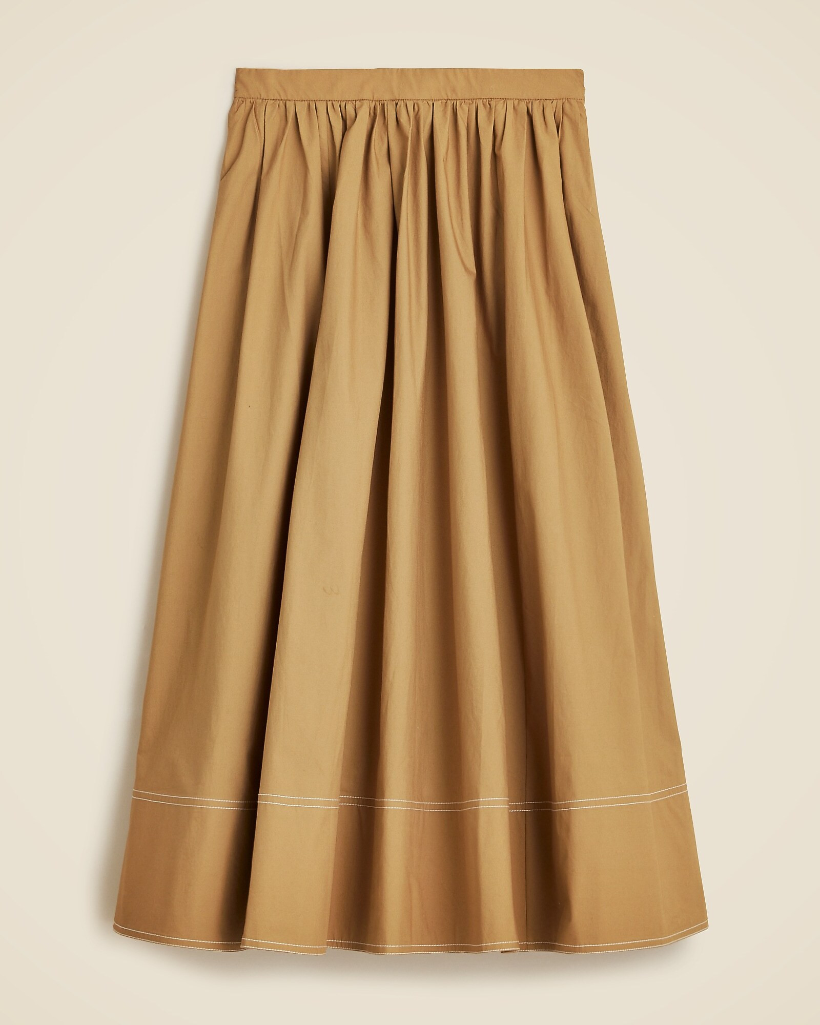 Contrast-stitch midi skirt in cotton poplin | J. Crew US