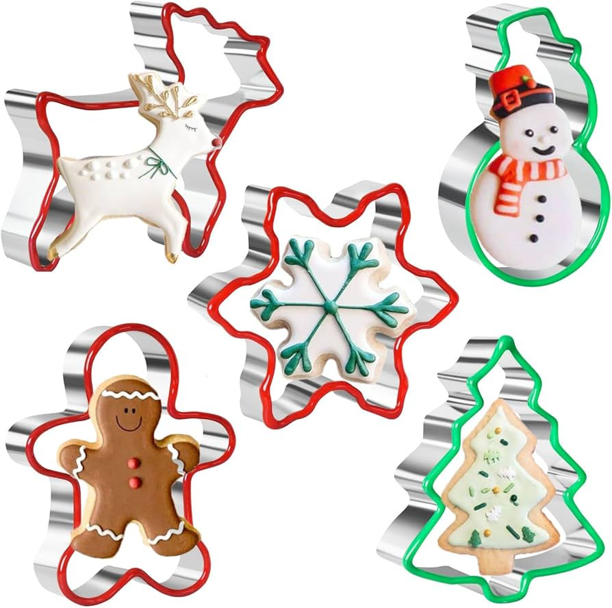 Crethinkaty Christmas Cookie Cutter Set 5 Pieces Stainless steel Gingerbread Man,Snowflake,Snowma... | Amazon (US)