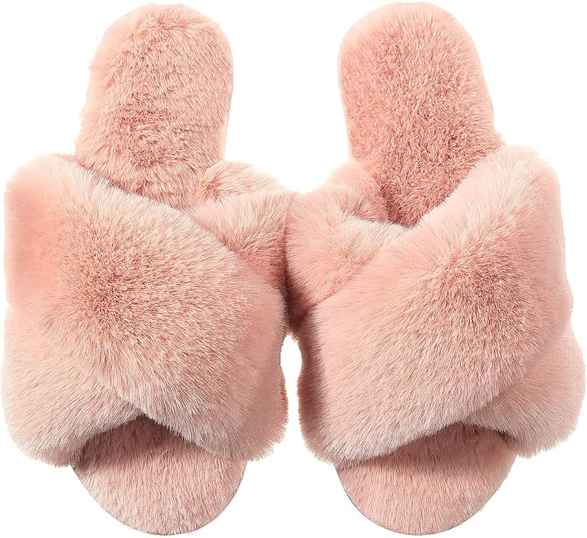 Slippers for Women, Open Toe Womens House Slippers Fuzzy Fluffy Cozy Memory Foam Anti-Skid Plush ... | Amazon (US)