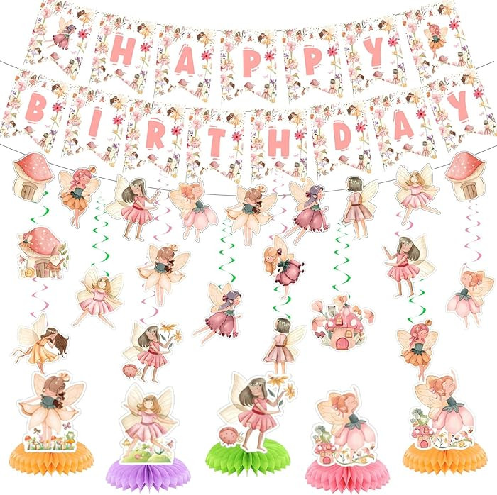 Fairy First Party Decorations Girls Fairy Birthday Party Decor Supplies Includes Happy Birthday B... | Amazon (US)