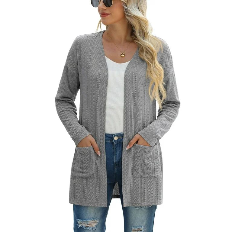 JWD women's fashionable cardigan long sleeved slim fit comfortable ribbed knitted lightweight Swe... | Walmart (US)