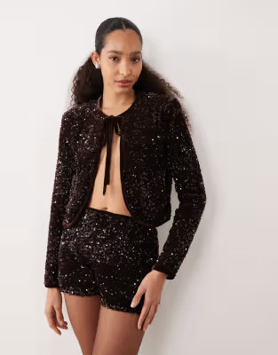 Mango sequin micro shorts in chocolate - part of a set | ASOS (Global)