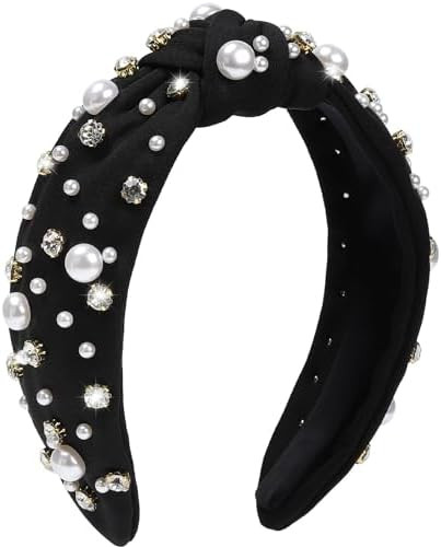 WantGor Pearl Knotted Headband, Women Rhinestone Embellished Hairband Elegant Wide Top Knot Bride... | Amazon (US)