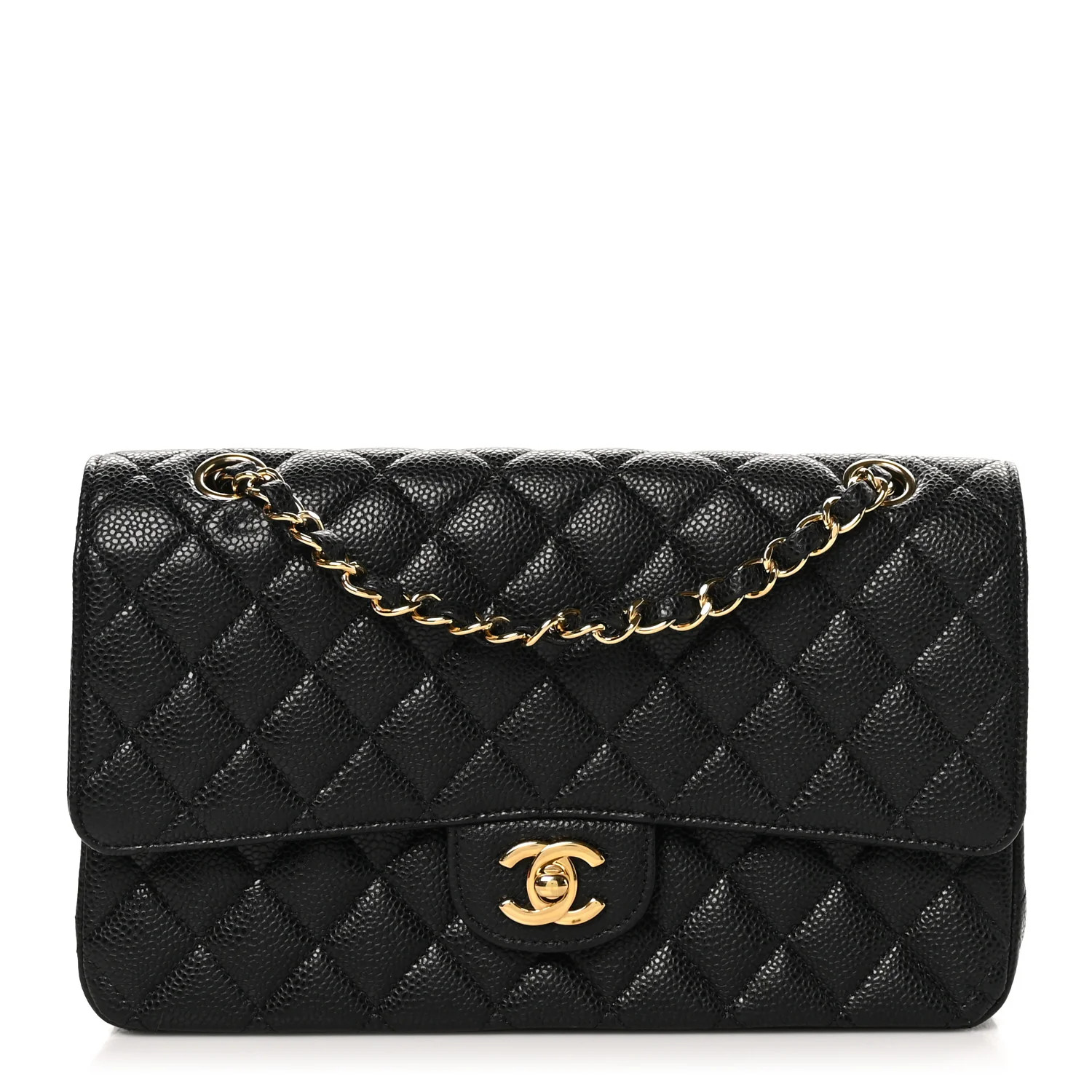 Caviar Quilted Medium Double Flap Black | FASHIONPHILE (US)