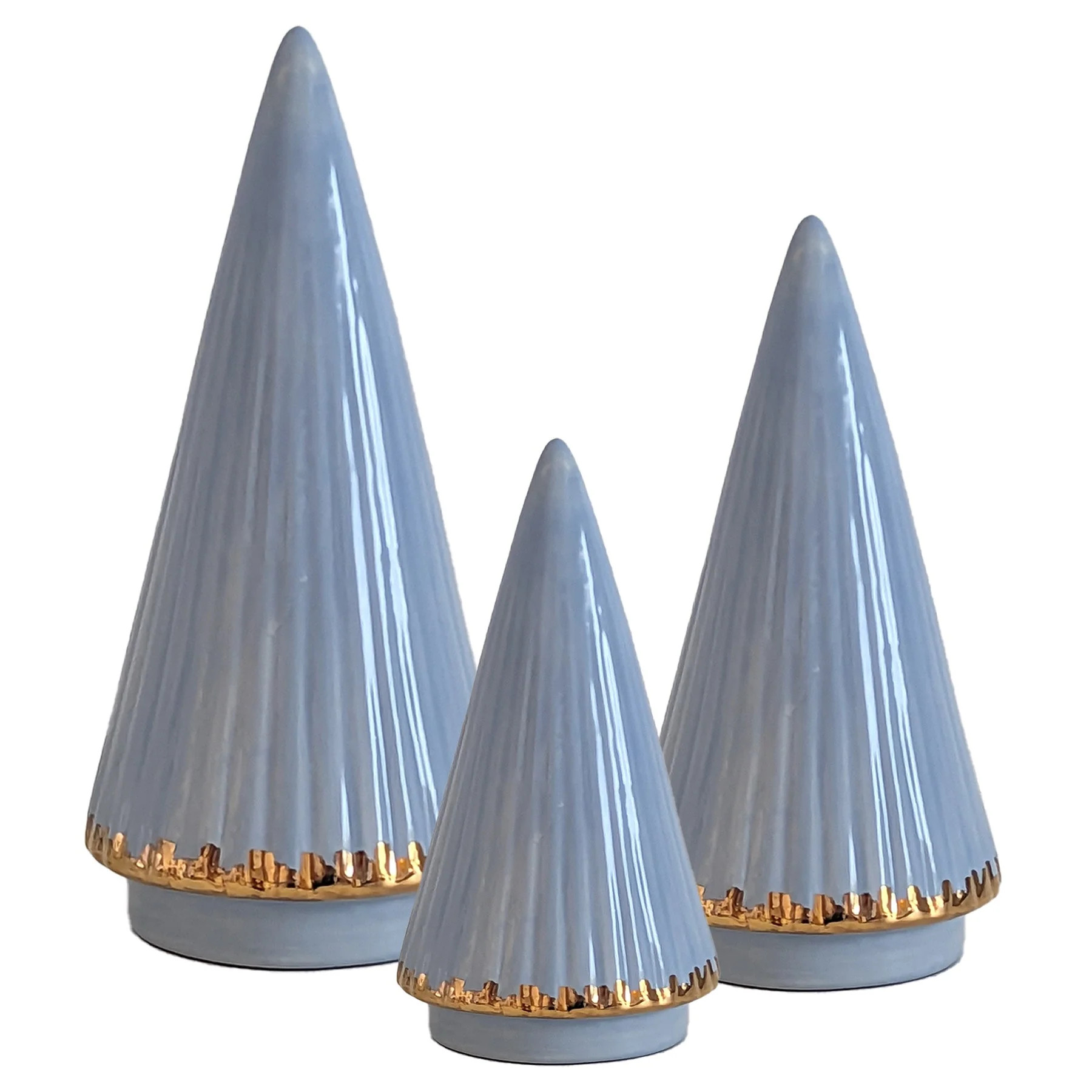 Serenity Blue Fluted Christmas Trees with 22K Gold Brushstroke Accent | Ruby Clay Company
