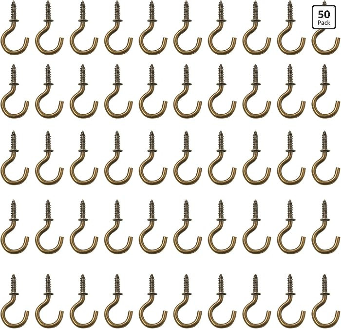 50pcs 3/4 Inch Bronze Ceiling Hooks - Nickel Plated Metal Screw Hooks | Amazon (US)