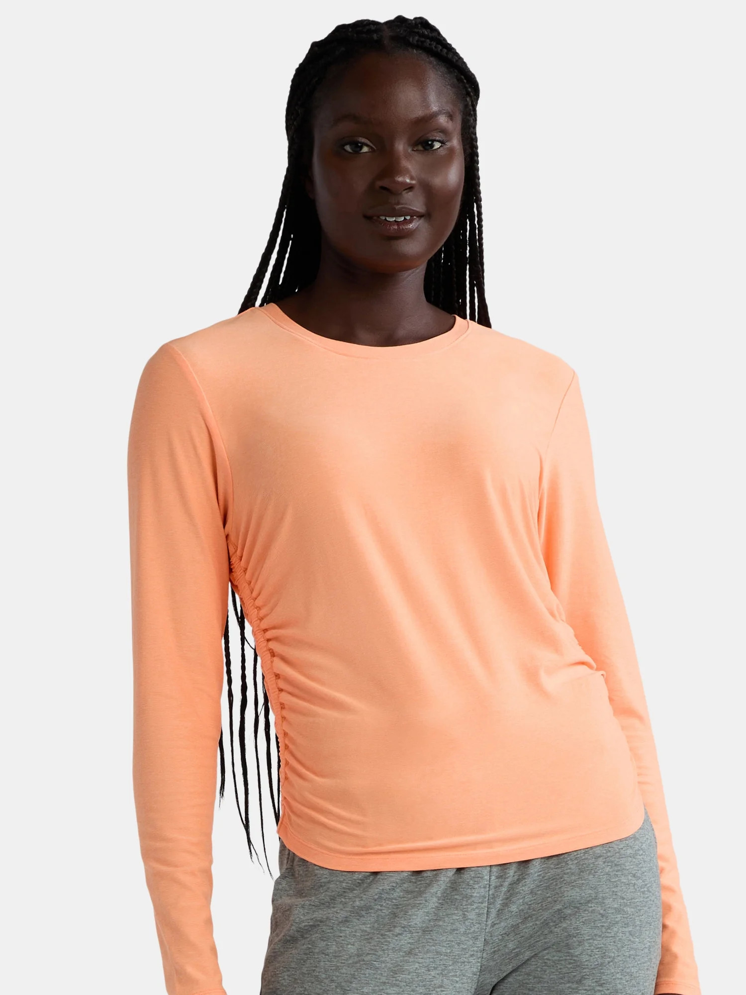 Athletic Works Women's and Women's Plus ButterCore Ruched Performance Tee with Long Sleeves, Size... | Walmart (US)