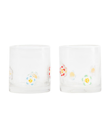 Set Of 2 Mixed Daisy Double Old Fashioned Glasses | TJ Maxx