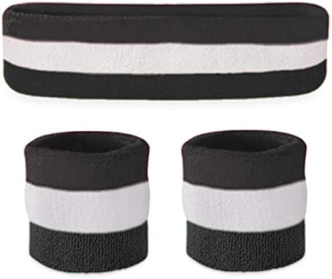 Suddora Striped Sweatband Set, Moisture Wicking 2 Wristbands and 1 Headband, Breathable Athletic ... | Amazon (US)
