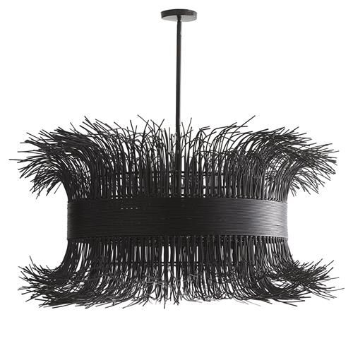 Arteriors Filamento Coastal Black Stained Banded Rattan Steel Chandelier | Kathy Kuo Home