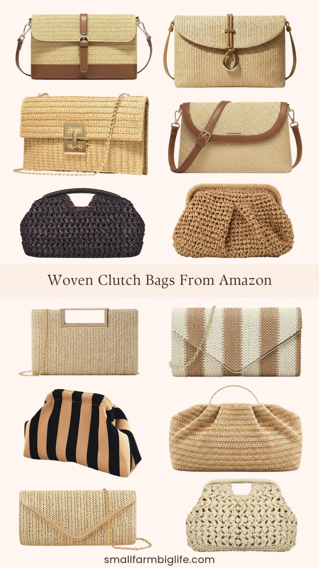 Woven clutch bags are the summer accessory I reach for constantly right now and Amazon has the most beautiful styles at amazing prices! From classic natural woven styles and gold clasp clutches to striped designs in natural and black or natural and white, and the prettiest gold handle options, these are the chic and effortless bags that elevate any summer outfit instantly. So many beautiful options all in the most perfect neutral tones. Linking all my favorites below! 

 #LTKootd #LTKSeasonal #LTKTravel