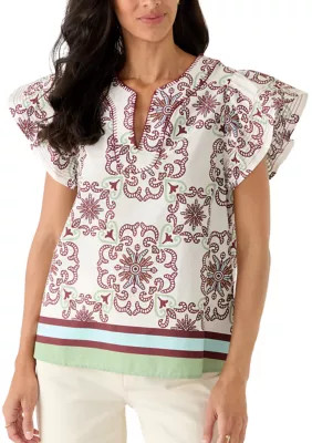Women's Flutter Sleeve Y-Neck Top | Belk