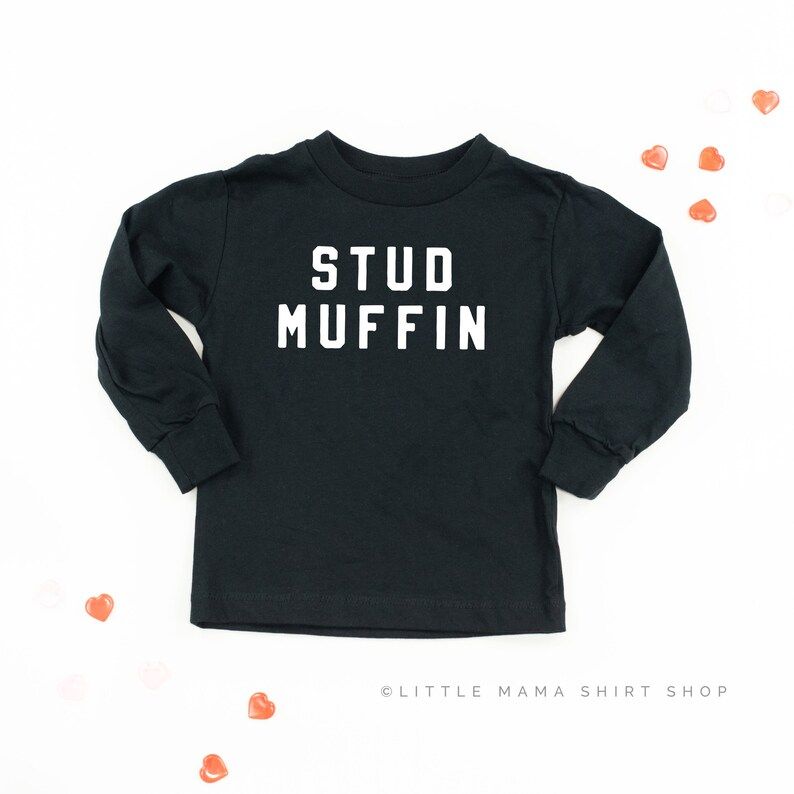 Stud Muffin | LONG SLEEVE Kids Valentine Shirts | Valentine's Day Bodysuit | Valentine Shirts | K... | Etsy (US)