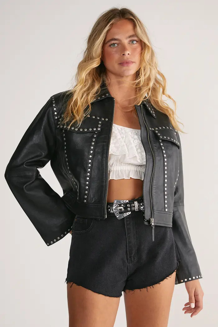 Leather Studded Cropped Jacket | Nordstrom