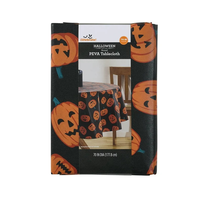 Way To Celebrate Halloween PEVA Tablecloth, Indoor & Outdoor Decoration 70" Round Tossed Pumpkins | Walmart (US)