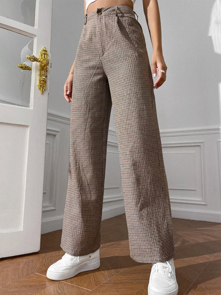 SHEIN EZwear Plaid Print High Waist Pants | SHEIN