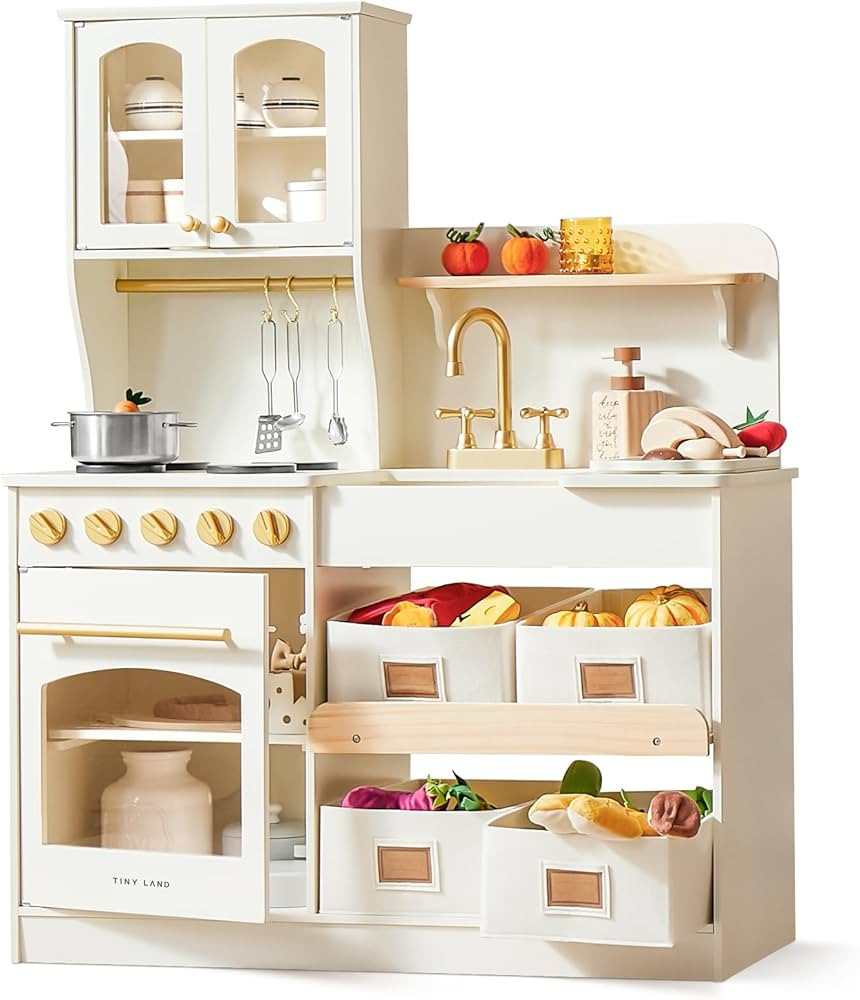 Tiny Land Play Kitchen for Kids, Wooden Play Kitchen with Toy Storage System, Toy Kitchen Set wit... | Amazon (US)