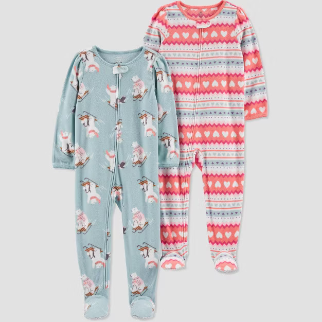 Carter's Just One You® Toddler Girls' 2pk Hearts and Fair Isle Blanket Fleece Footed Pajama - Or... | Target