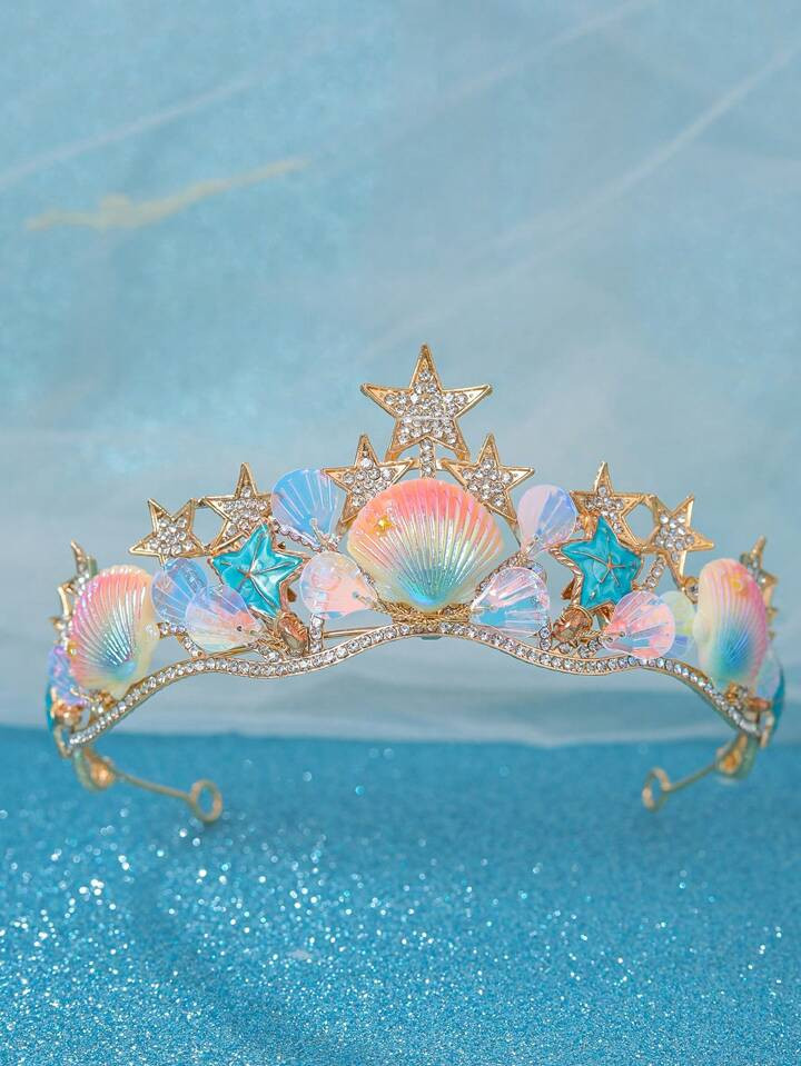 1pc Crystal Princess Crown Sea Shell 5-Pointed Star Holographic Mermaid Hair Hoop, Performance/Bi... | SHEIN