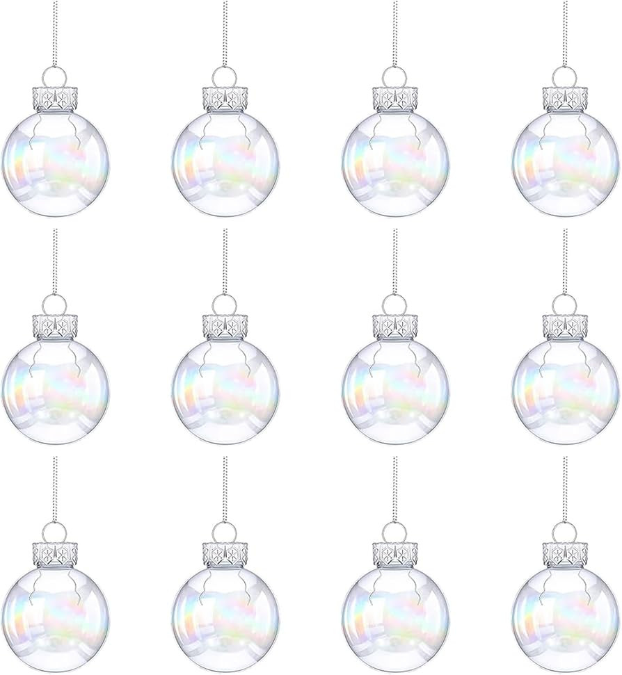 12 PCS Iridescent Christmas Ball Ornaments, 2.36 Inch Clear Plastic Fillable Ornament Balls, Hang... | Amazon (US)