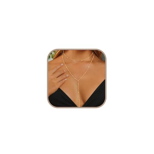 HERIER Gold Necklaces for Women Dainty 14k Gold Plated Long Necklaces for Women Trendy Layered Beaded Necklace Simple Lariat Y Necklace Gold Jewelry Gifts | Amazon (US)