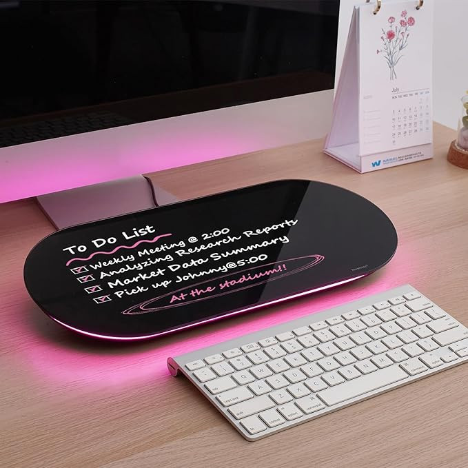 TSJ OFFICE Glass Desktop Whiteboard - 17 X 7 Inches Small Dry Erase Board with Pink Light, Black ... | Amazon (US)