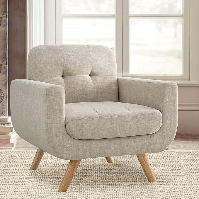 Rosevera Elena Contemporary Accent Armchair with Linen Upholstery Living Room Furniture, Natural | Amazon (US)