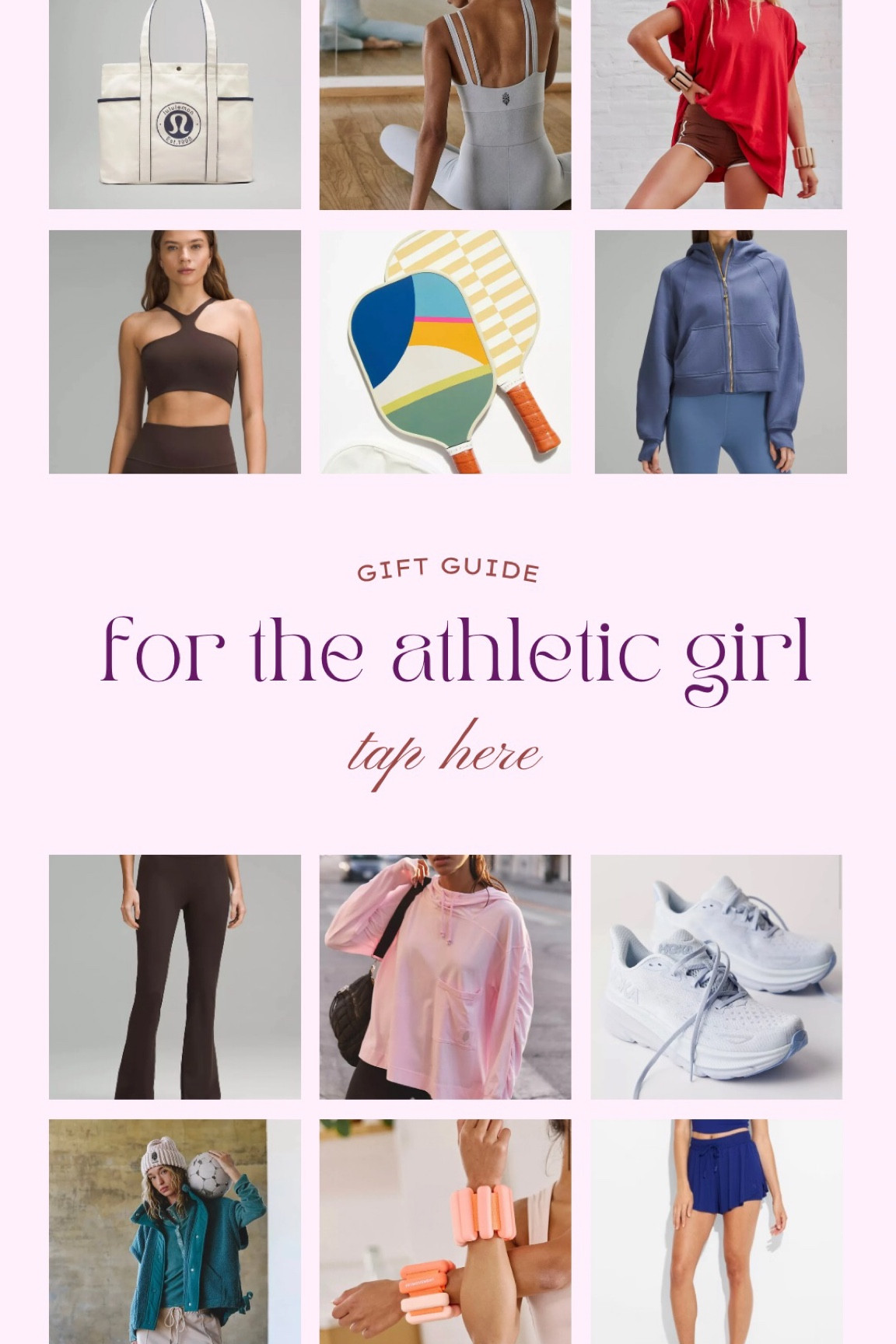 Gift guide for the athletic girl!! 🤸‍♀️🛼🏓 #lululemon #hoka #fpmovement 

#LTKActive #LTKCyberWeek #LTKGiftGuide