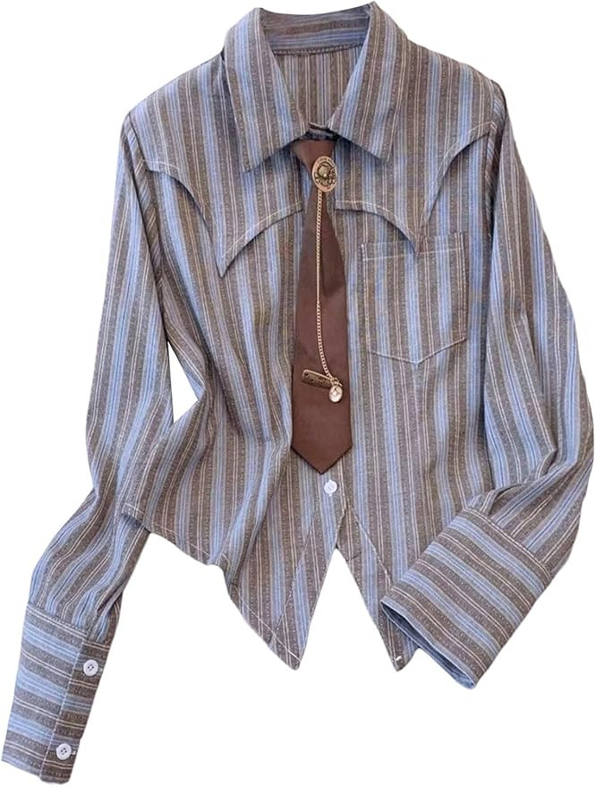 SOLY HUX Women's Striped Print Button Down College Shirts Long Sleeve Tie Blouse Tops Preppy Clot... | Amazon (US)