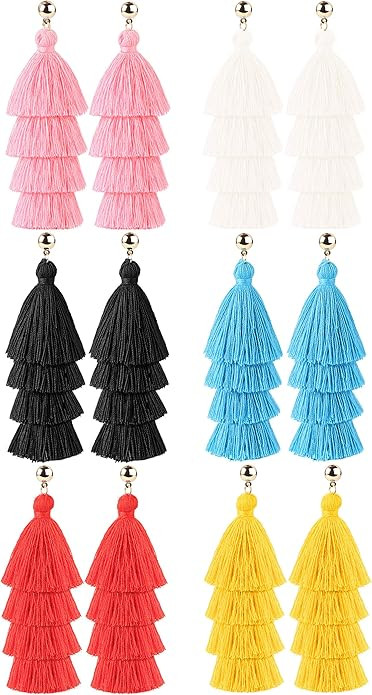 LOYALLOOK 4-8Pairs Tassel Earrings For Women Tassel Earrings Long Thread Tassel Earrings Bohemian... | Amazon (US)