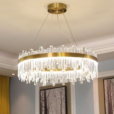 Rectangle-Cut Crystal Round Chandelier Lighting Postmodern Gold 19.5 | Beautifulhalo.com