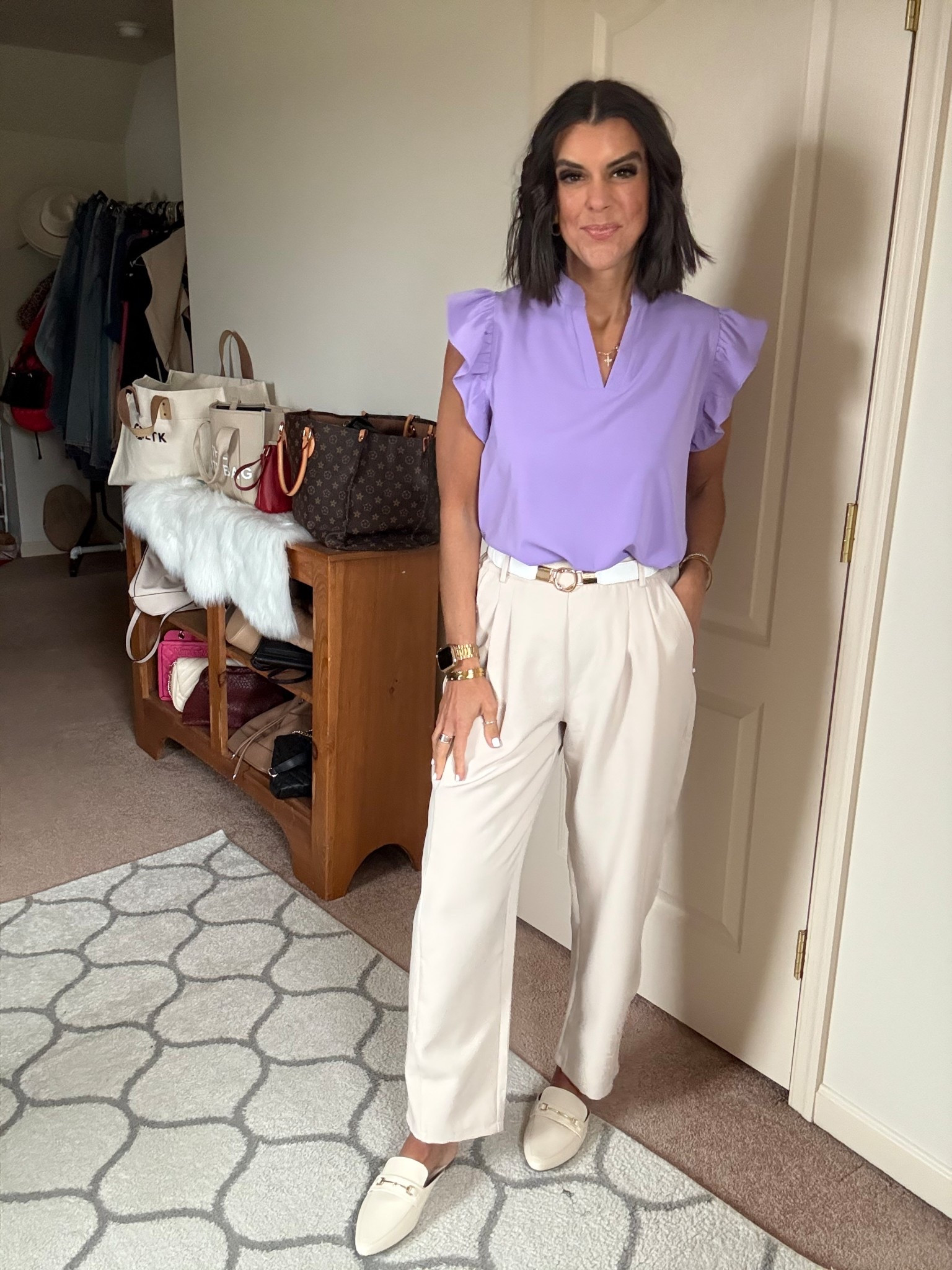 Size small in blouse and trousers (size down if in between) 

#LTKSeasonal