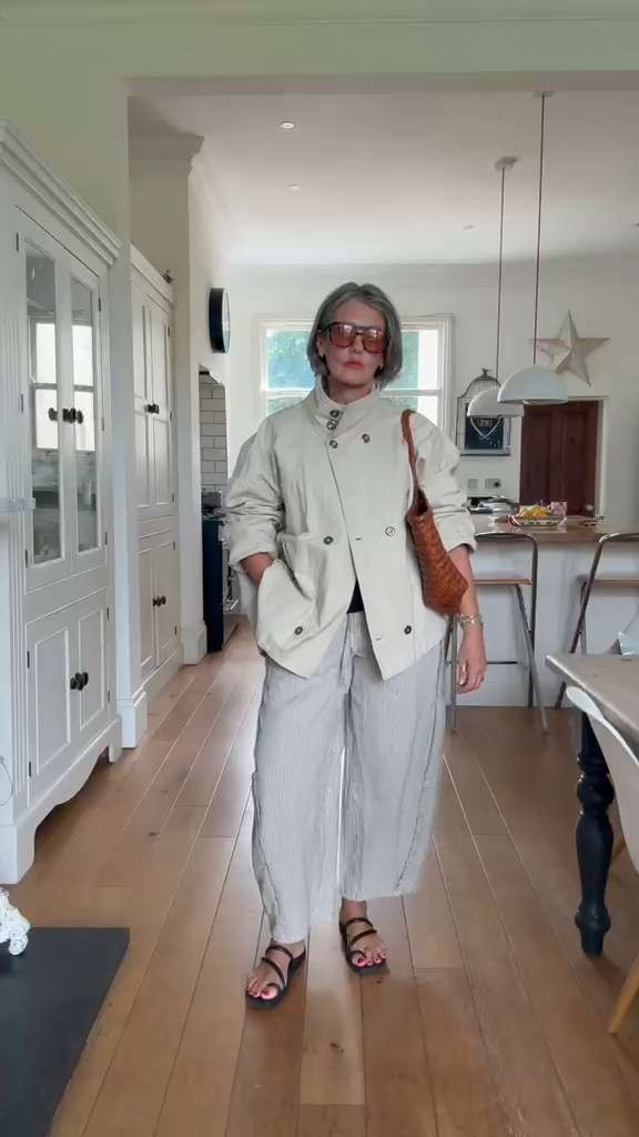 The perfect jacket for cooler summer days 
Wearing trousers large 
Jacket in small (it’s generous so I recommend sizing down) I usually take a 12 top. 
Crocs true to size 



chic summer linen, effortless everyday casuals, relaxed wide leg trousers, lightweight linen layers, stylish fashion inspiration, easy holiday wardrobe, casual everyday styling, airport outfit, high neck jacket outfit, striped trousers styling, casual summer outfit

#LTKuk #LTKsummer #LTKtravel