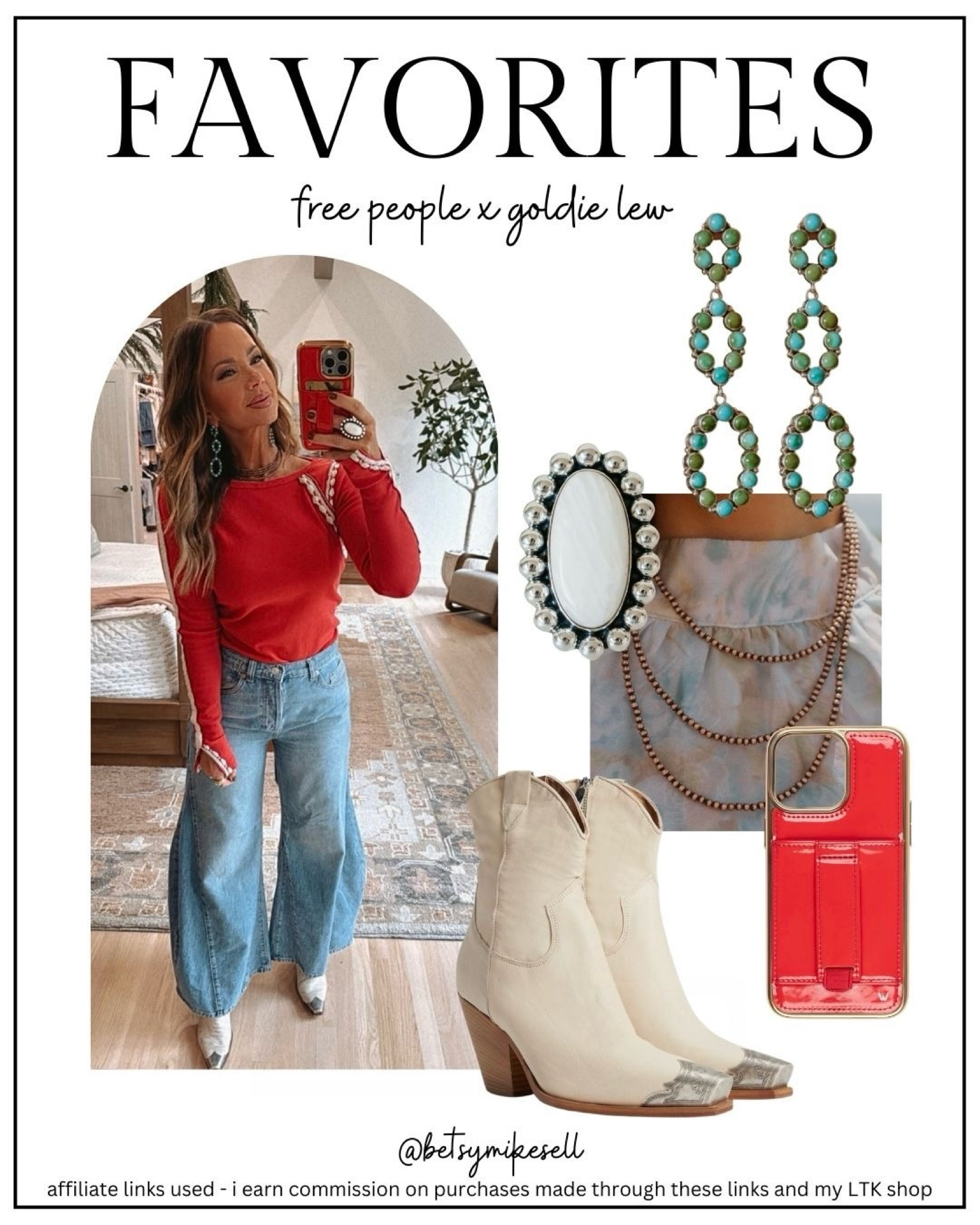 free people shirt, jeans, and boots linked! all my jewelry and accessories linked too! code BETSY works for walli cases and @goldielew_ 

#LTKHoliday #LTKSeasonal #LTKSaleAlert