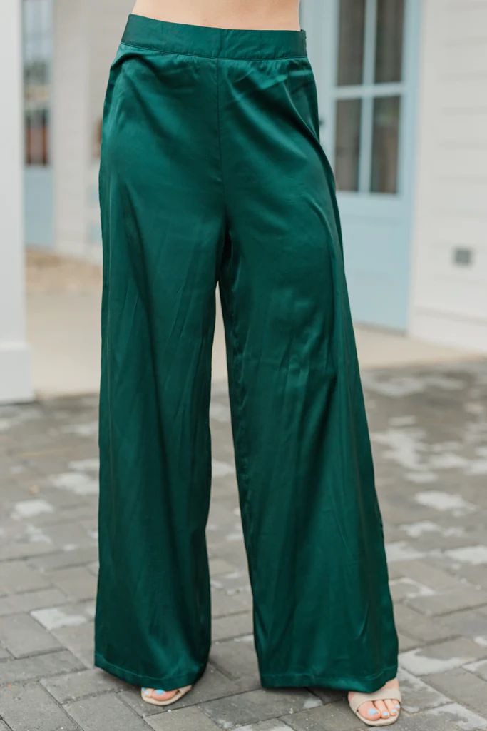 Take Charge Hunter Green Satin Pants | The Mint Julep Boutique