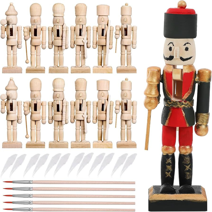 Yunsailing 29 Pcs 12 Set Christmas Nutcracker Craft Kit with 5 Paint Brushes and 12 White Bearded... | Amazon (US)