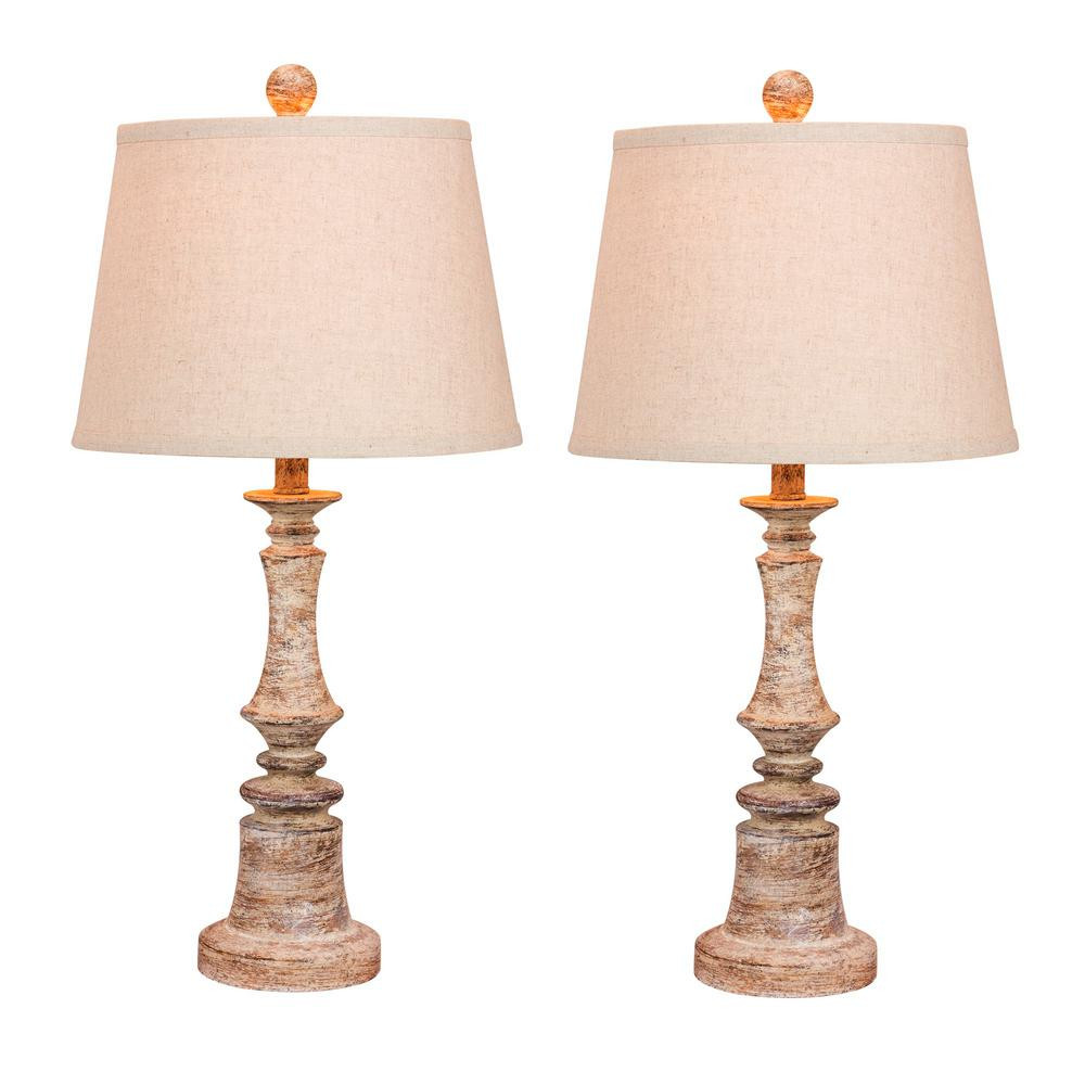 Fangio Lighting Pair of 26.5 in. Distressed Resin Table Lamps in a Cottage Antique Beige-W-6240CA... | The Home Depot