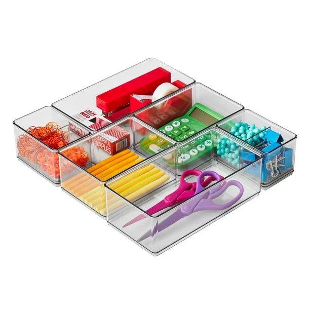 The Home Edit 6 Piece Office Drawer Edit, Clear Plastic Storage System, Desk Drawer Organizer | Walmart (US)