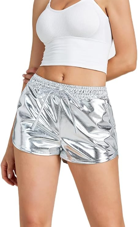 NewL Shiny Metallic Sexy Shorts Women High Waist Reflective Pants Sparkly Outfit Elastic Waist Ra... | Amazon (US)