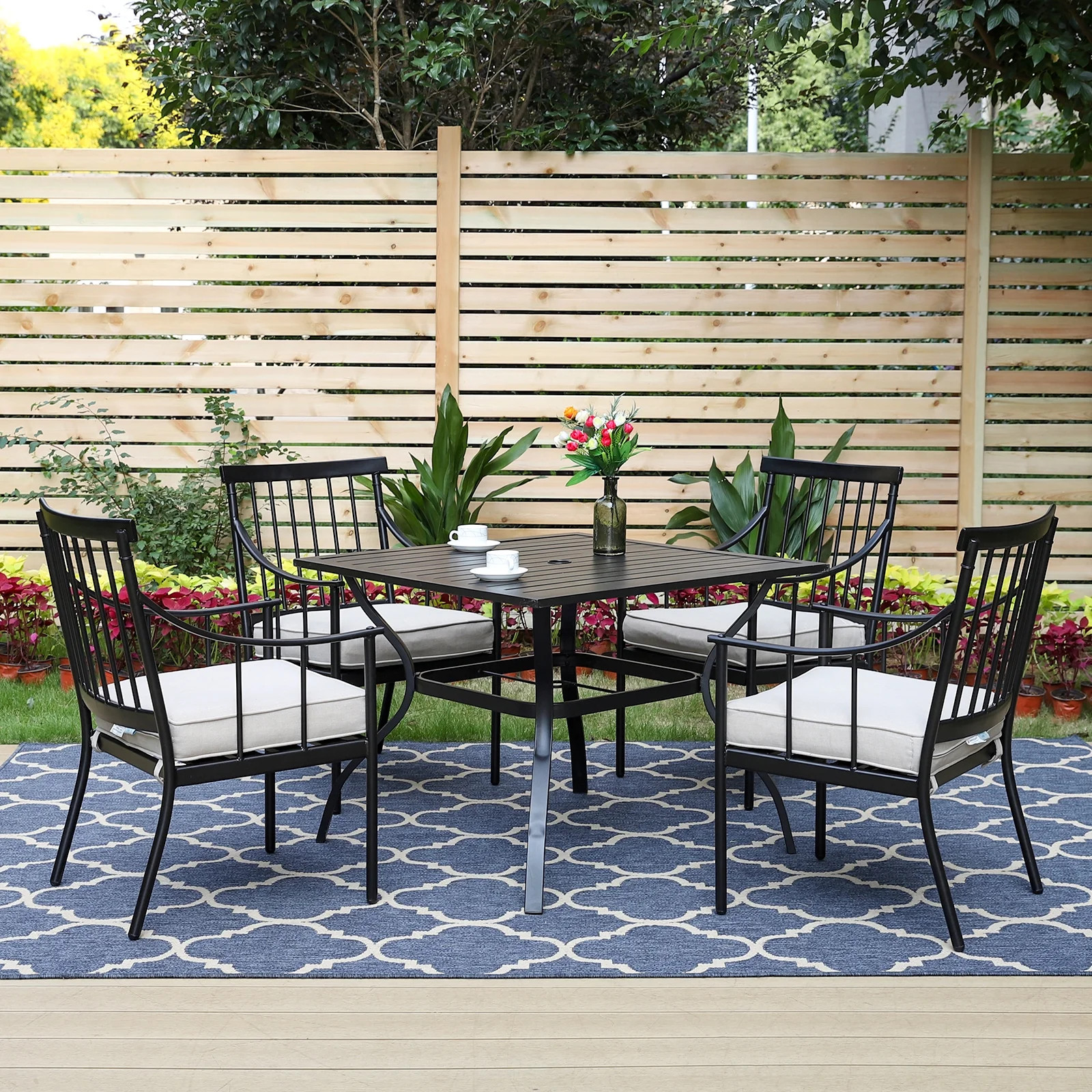 MF Studio 5-Piece Outdoor Dining Set Metal Patio Furniture with 4 PCS Cushioned Armchairs& 1 PC S... | Walmart (US)