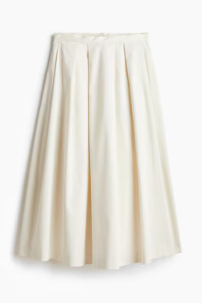 H & M - Pleated satin skirt - White | H&M (UK, MY, IN, SG, PH, TW, HK)