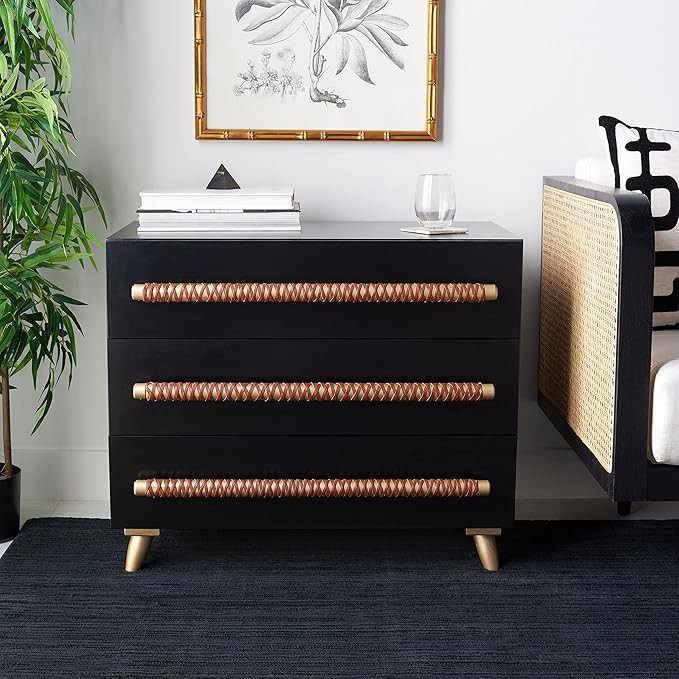 SAFAVIEH Home Collection Raquel Black/Gold 3-Drawer Storage Living Room Bedroom Nighstand Chest C... | Amazon (US)
