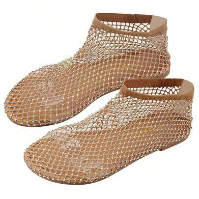 Ultra Comfortable Hollow Out Rhinestone Decor Round Toe Sandals Flat Shoes | SHEIN