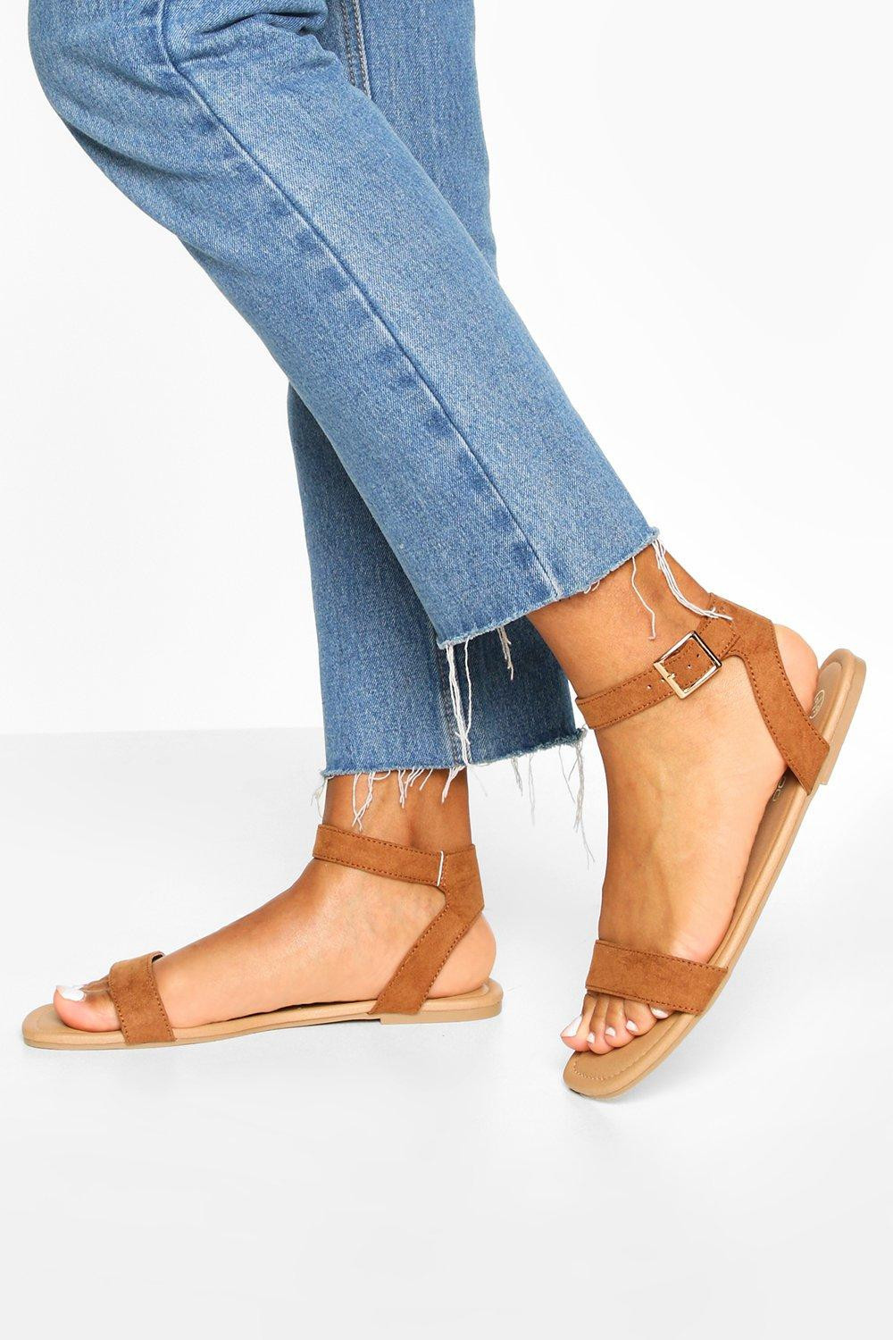 Womens Square Toe 2 Parts Basic Sandals - Brown - 7 | Boohoo.com (US & CA)