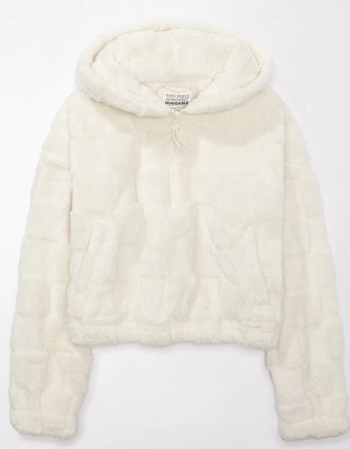 AE Sherpa Checkered Quarter-Zip Hoodie | American Eagle Outfitters (US & CA)