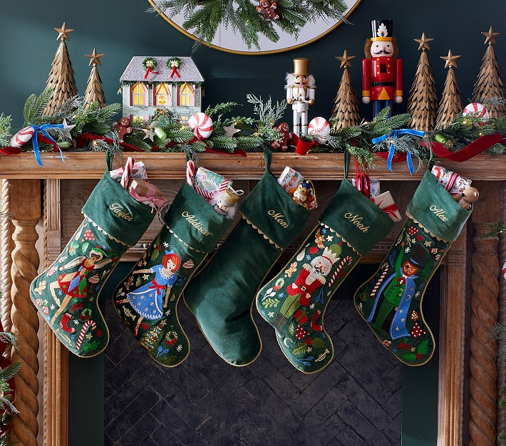 Rifle Paper Co. Nutcracker Embroidered Velvet Christmas Stocking Collection | Pottery Barn Kids