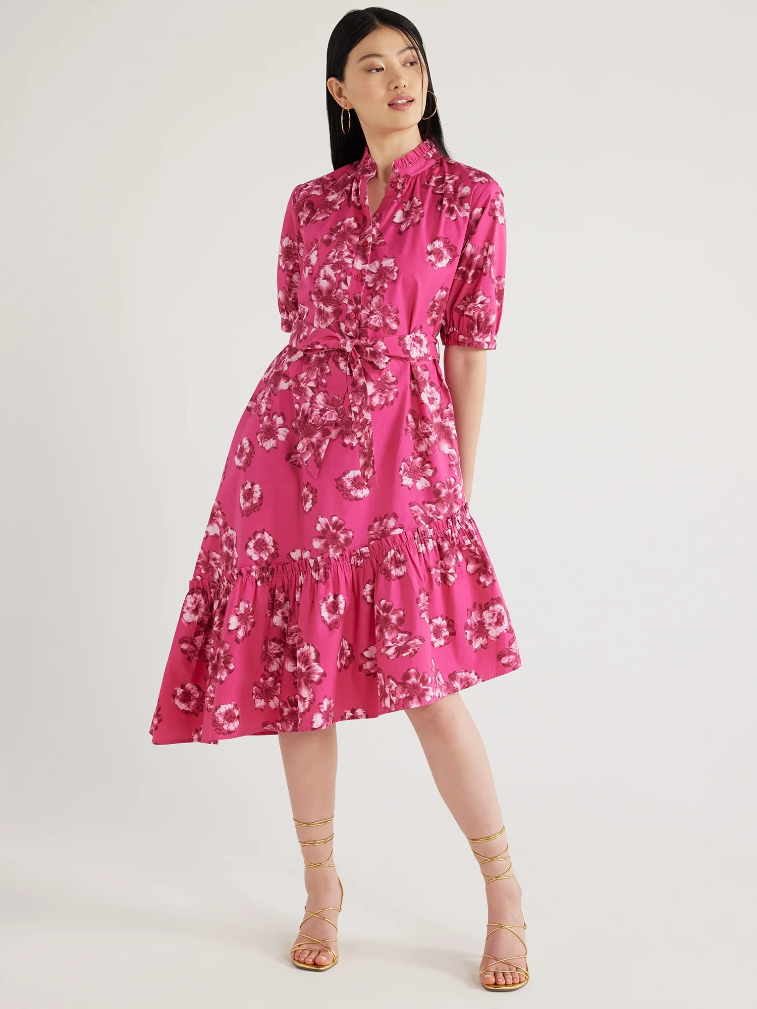 Scoop Women's Asymmetrical Ruffle Midi Dress, Sizes XS to XXL | Walmart (US)