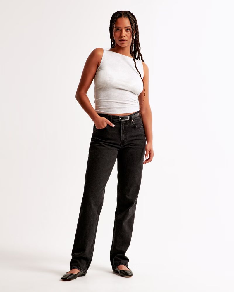 Curve Love Mid Rise 90s Straight Jean | Black Jeans Outfit | Black Skinny Jeans | Abercrombie & Fitch (US)