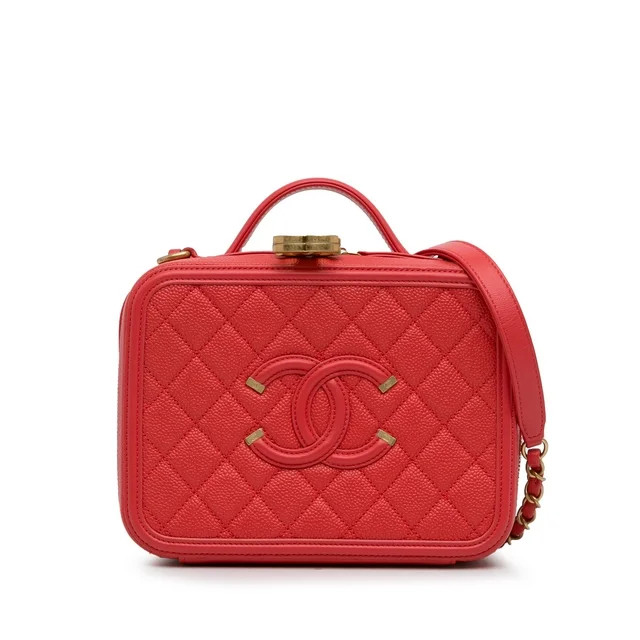 Authenticated Chanel Medium Caviar CC Filigree Vanity Case Leather Red Satchel Unisex (Good) - Wa... | Walmart (US)