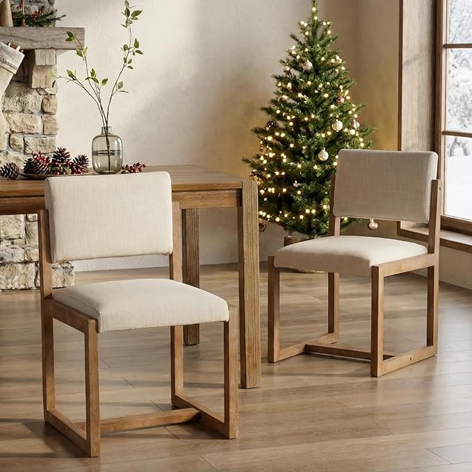 DUOMAY Upholstered Dining Chairs Set of 2, Mid-Century Modern Dining Room Chairs, Linen Fabric Ki... | Amazon (US)